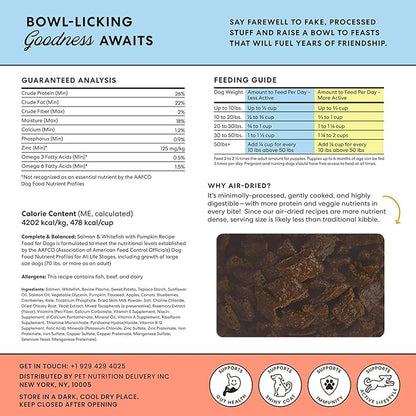 The Pets Table Salmon & Whitefish with Pumpkin Grain Free Air Dried Dog Food, 3 lb / 48 oz Bag