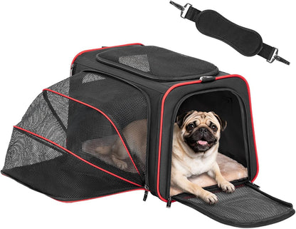 Petsfit Expandable Dog Carrier Large Cat Carrier, Soft-Sided Portable Collapsible Pet Travel Carrier for Kittens, Puppies or Small Animals, 19 x12x12 Inches, Black