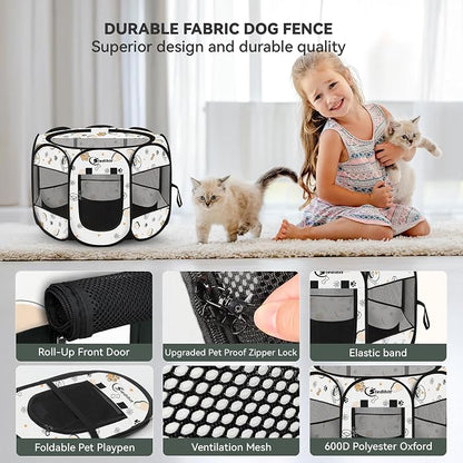 Siedihit Dog Cat Playpen, Puppy Pet Playpen Indoor for Small Dog Crate Tent | Cage Outdoor, Portable Pop Up Dogs Enclosure Kennel with Carrying Case for Dogs/Cats/Rabbits (Cute, Small)