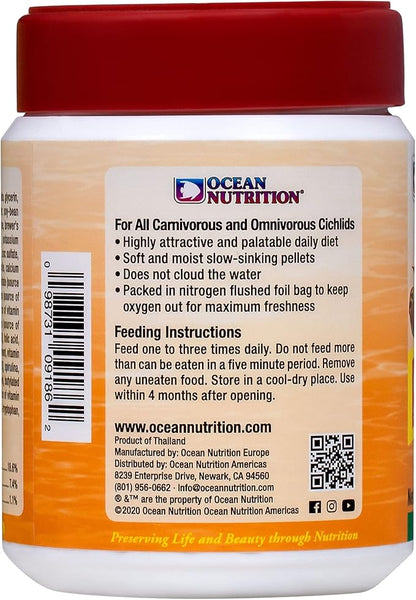 Ocean Nutrition Fish Food - Cichlid Pellets, High Protein (41%) Soft Moist Sinking Pellets for Omnivorous Predatory Cichlids - Enhances Color & Growth, 7 oz (200 g), Medium Pellet
