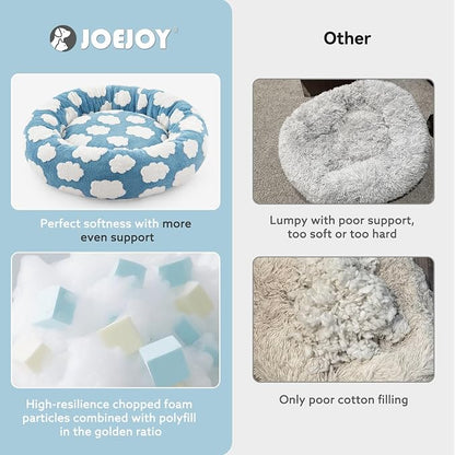 JOEJOY Jacquard Donut Round Dog Beds Medium Sized Dog,Blue 30x30x8in, Removable Washable Cover, Cute Pattern, Ultra Soft Fluffy Calming Pet Bed with Thick Supportive Bolster
