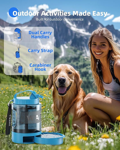 lesotc Portable Dog Water Bowl Dispenser - 77oz Travel Water Bottle with Pop-Out Drinking Bowl, No-Spill Design for Camping, Hiking & Car Rides - Keep Your Dog Hydrated Anywhere, Blue
