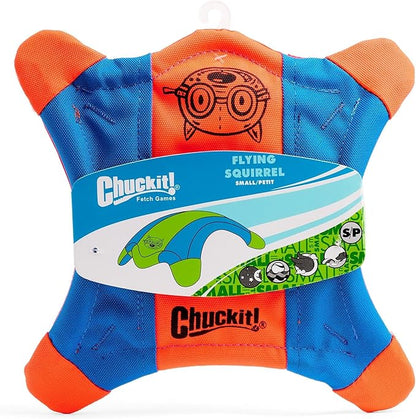 Chuckit! Flying Squirrel Fetch Dog Toy - Water Floating Flyer - Soft and Durable Polyester Canvas Construction - For Small Dogs - Size Small - 8.25-inch Diameter - Pack of 1 - Orange and Blue