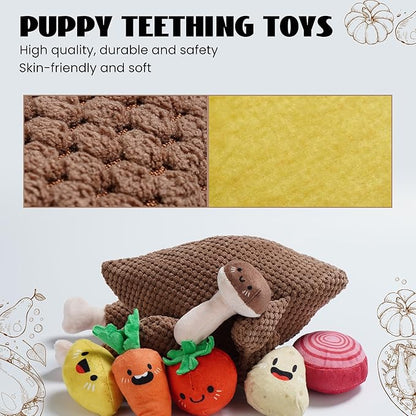 Nocciola 7 in 1 Thanksgiving Turkey Dog Toys, Squeaky Stuffed Soft Interactive Cognitive Enrichment Hide and Seek Dog Chew Toys for Large Medium Small Dogs, Cute Plush Pet Supplies 7 Packs