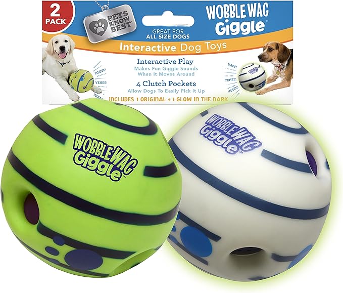 Wobble Wag Giggle & Glow | Rolling Enrichment Toy for Fun Playtime, Interactive Play for Indoor or Outdoor, Keeps Dogs & Puppies Large, Medium or Small Busy & Moving, As Seen on TV | Pack of 2