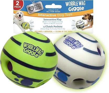 Wobble Wag Giggle & Glow | Rolling Enrichment Toy for Fun Playtime, Interactive Play for Indoor or Outdoor, Keeps Dogs & Puppies Large, Medium or Small Busy & Moving, As Seen on TV | Pack of 2