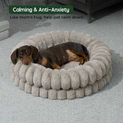 BALANCE Luxury Donut Dog Bed, 24 Inches Round Dog Beds for Small Dogs Washable, Orthopedic Calming Pet Bed for Puppy and Cats with Anti-Slip Bottom (Oatmeal)