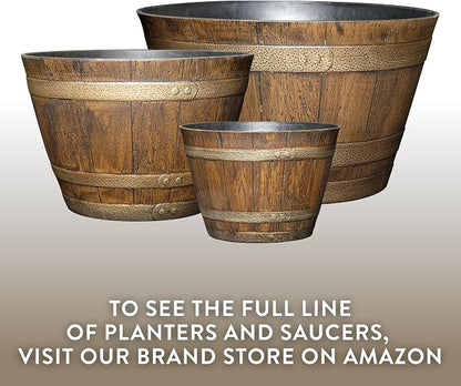 Outdoor Whiskey Resin Flower Pot Barrel Planter, Walnut Brown, 20.5" (2 Pack)