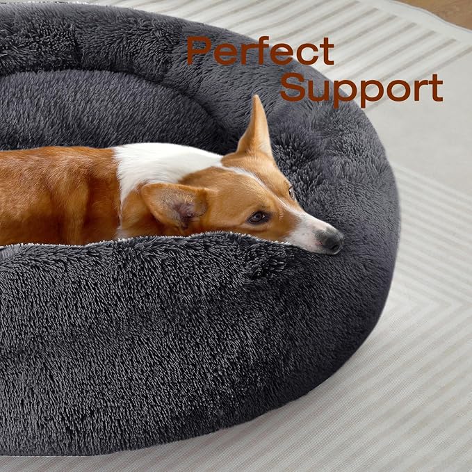 JOLLYVOGUE Dog & Cat Bed, Calming Anti-Anxiety Pet Bed for Small Dogs, Fluffy Donut Cushion for Small and Medium Pets (23")