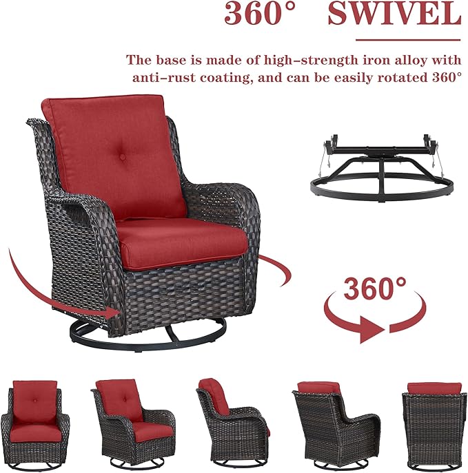 Belord 4 Pieces Patio Furniture Sets, Wicker Patio Swivel Glider Chair with Ottomans, Outdoor Furniture Set for Outside Porch, Deck, Balcony, Garden