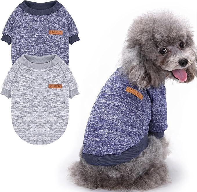2 Pieces Pet Dog Classic Knitwear Sweater, Fleece Coat for Small,Medium Dogs,Warm Pet Dog Cat Clothes,Soft Puppy Customes for Chihuahua Yorkshire Tzu (Grey Navy,L)