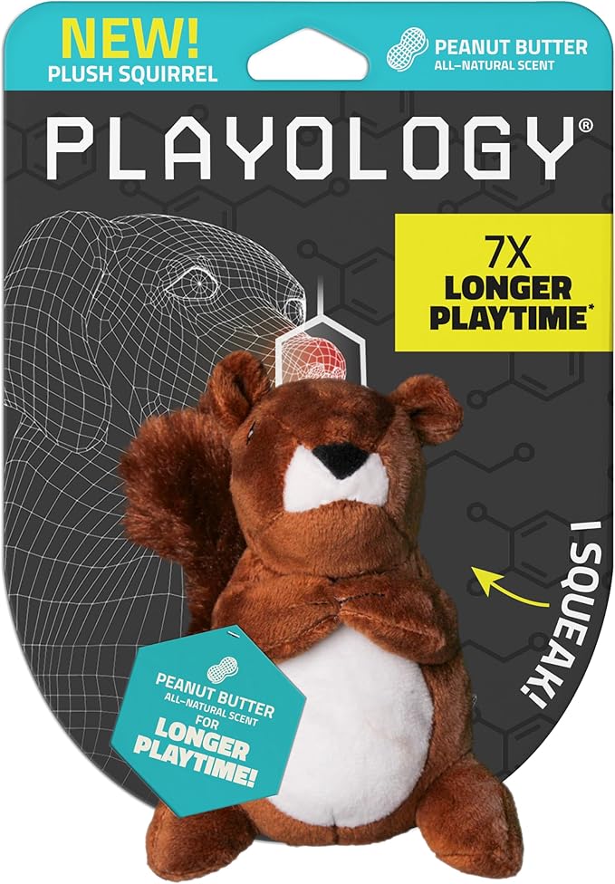 Playology Dog Toys | Plush Toy Squirrel Stuffed Animal for Dogs | Small Peanut Butter Scented Toy - Easy to Clean and Made from Non Toxic Materials