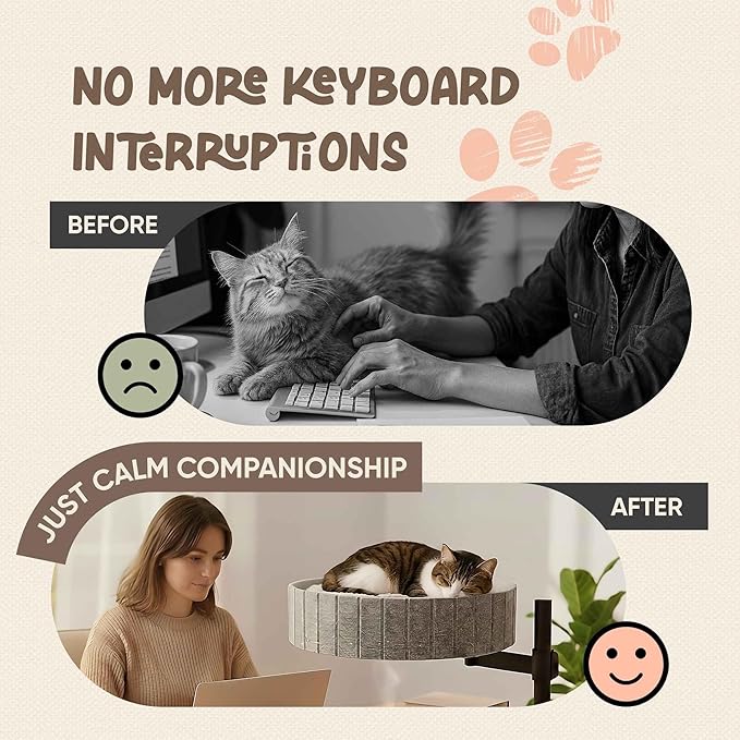 Cat Desk Bed with 360° Rotation & Height Adjustment, 60LB Capacity – Ultra-Plush Desk Mounted Perch Attachment, Table Cat Bed for Computer Desk, Washable Fluffy Hammock