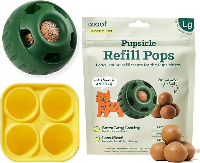WOOF Starter Pack - Interactive Dog Toys for Boredom - Dog Treat Molds Silicone - Chicken-Flavored Healthy Treats for Dogs - Pupsicle Doggy Enrichment Toy - for Large Pups - 25-75 lbs