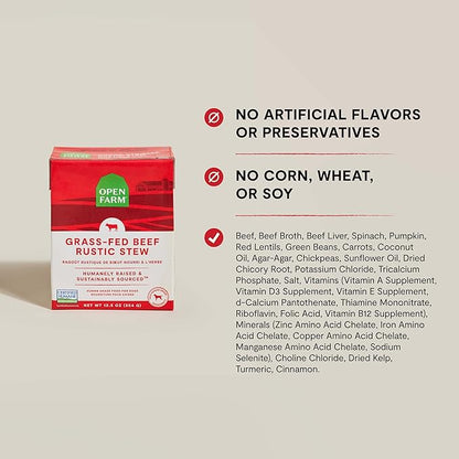 Open Farm Rustic Stews Wet Dog Food, Grain-Free, Complete & Balanced with Human-Grade Ingredients, Humanely-Raised Meat & Bone Broth, Grass-Fed Beef Recipe, 12.5oz Packs (Case of 12)