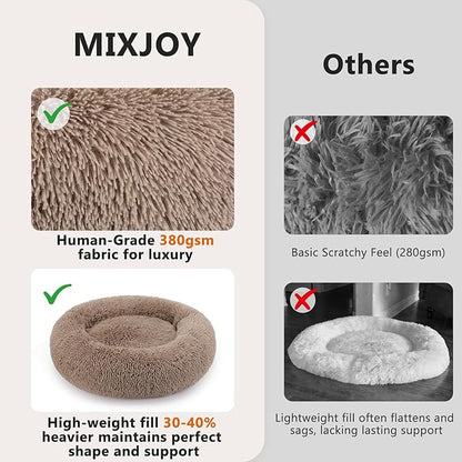 MIXJOY Orthopedic Dog Bed Comfortable Donut Cuddler Round Pet Beds Ultra Soft Washable Dog and Cat Cushion (20''/23''/27''/30'') (27'', Brown)