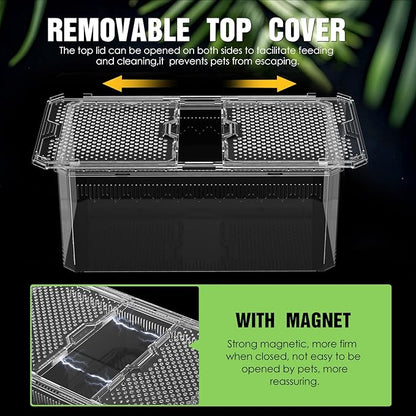 【No Assembly】 Breathable and Secure Reptile Tank with high Transparency - Ideal Container House for Hermit Crab, Tarantula Enclosure, Cricket Habitat or Jumping Spider Habitat (S)