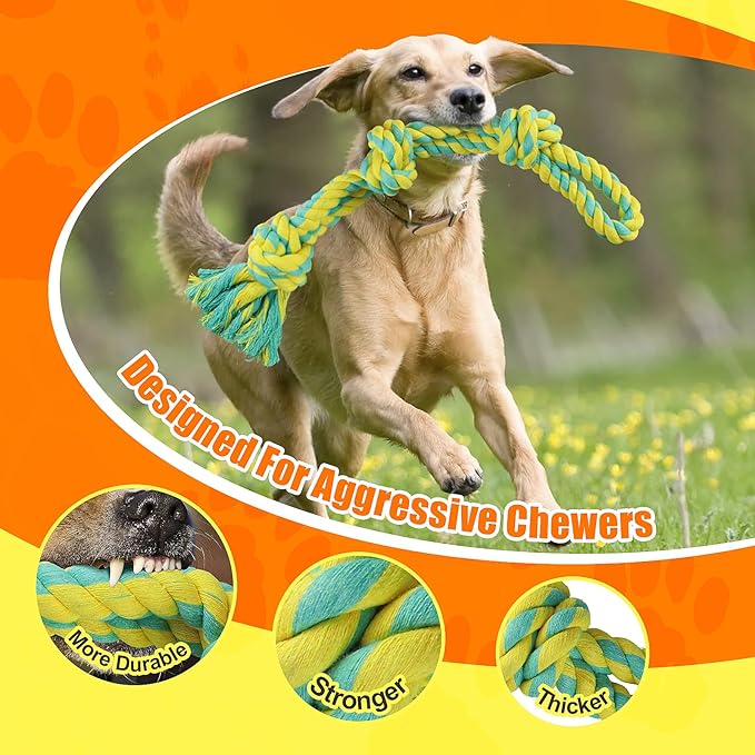 Tough Dog Toy Ropes for Large/Medium Aggressive Chewers, 2 Nearly Indestructible Dog Chew Toys, Tug of War Dog Toy for Large Breed, 100% Natural Cotton for Teeth Cleaning