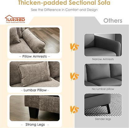 URRED Cloud Couch Modular Sectional Sofa, 157" Modern U Shaped Deep Seat Sofa with 2 Ottomans & Pillows, Ultra Comfy Chenille Couches for Living Room, Bedroom or Apartment, Khaki