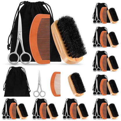 Maitys 10 Set Appreciation Gifts Bulk Beard Brush Comb Scissors,Rectangle | Boar Bristle Beard Brush, for Men Father Colleague Employee