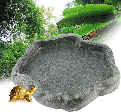 AYNEFY Reptile Food Water Rock Bowls,Resin Reptile Feeder Lizard Feeding Dish Amphibian Feeder Bowl Terrarium Decor for Bearded Dragons Leopard Gecko Frog Snake(Emerald