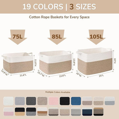 Goodpick 105L Woven Blanket Basket 25" x 16" x 16" Cotton Rope Storage Bins for Dirty Clothes, Extra Large Gift Basket for Living Room Home Decor, Toy Storage Baskets for Kids, Gradient Brown