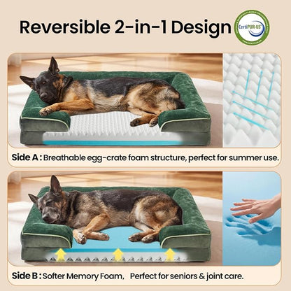 OhGeni Orthopedic Extra Large Dog Bed Couch, Memory Foam, 44-inch (Green) | Waterproof Pet Bed with Machine-Washable Removable Cover & Soft Comfortable Fabric