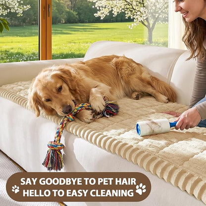 FUANGUI Waterproof Couch Cover Sofa Cover for Dogs and Pets Sofa Protector | Non-Slip Washable Fuzzy Soft Cat Bed Sofa Slipcover for 2-3 Cushion Couch Sofa Pet Friendly, Khaki, 27.6" x 70.9", 1 pcs