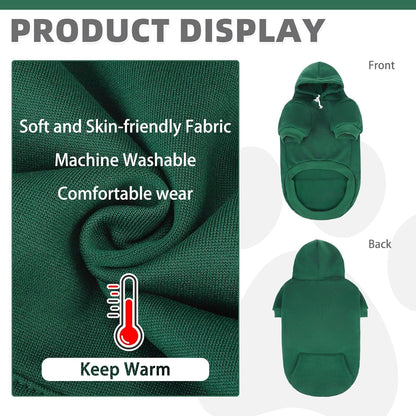 KOOLTAIL Basic Dog Hoodie - Soft & Warm Dog Sweater with Leash Hole and Pocket, Winter Coat, Cold Weather Clothes, Small to Large, Deep Green