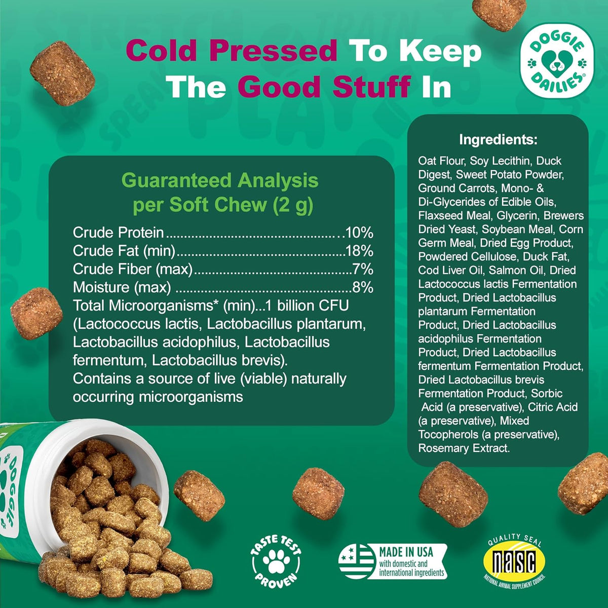Doggie Dailies Probiotics for Dogs, Advanced Probiotics with Prebiotics, Promotes Digestive Health, Supports Immune System & Overall Health, Duck Flavor, 225 Chews