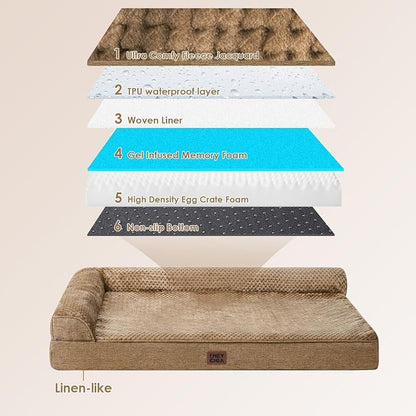 EHEYCIGA Memory Foam Dog Bed Large Size Dogs, Orthopedic Dog Bed Large with Washable Removable Cover, Waterproof Pet Sofa Couch with Nonskid Bottom, 36x27x6, Camel | Washable Removable Cover, Waterproof Flat Pet Sofa Couch with Nonskid Bottom, 36x27x6