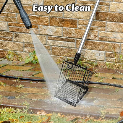 Metal Large Chicken Poop Scooper,3-in-1 Detachable Chicken Coop Scoop with Stainless Steel Telescopic Handle(22-41.9in),Multifunctional Metal Litter Scoop for Pooper Scooper