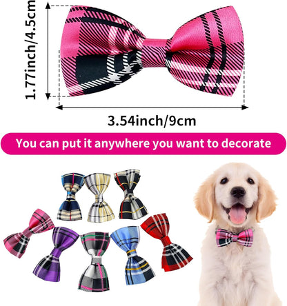 PET SHOW 8pcs Plaid Small Dogs Collar Bow Ties Puppies Cats Collar Charms Accessories Slides Attachment Bowties for Birthday Wedding Parties Assorted