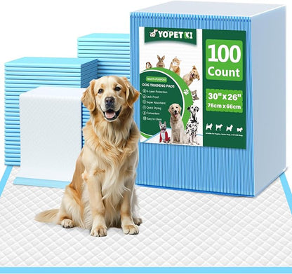 YOPETKI Large Puppy Pads 30"x26" 100 Count, Disposable Dog Pee Pads Leak-Proof, Large Pee Pads for Dogs 100 Bulk Pack, Large Absorbent & Quick-Dry Pet Potty Training Pads for Dogs, Puppies, Doggy