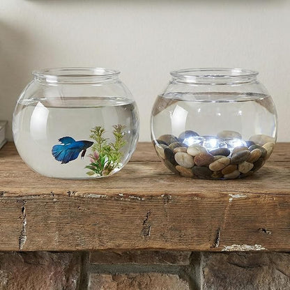 Beavorty Plastic Fish Bowl 0.5 Gallon Clear Spherical Aquarium Tank for Small Goldfish Betta Turtle Desktop Decor Mini Water Garden