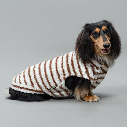 Fitwarm 2 Pack Striped Fleece Dog Sweater, Warm Winter Clothes for Small Dogs Boy Girl, Fuzzy Pet Outfit, White, Brown, Medium