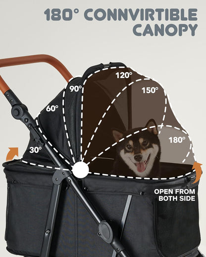 Medium Dog Stroller for Large Dogs, pet Stroller for Medium Dogs Up to 66lbs, All-Terrain with Adjustable Handle & Canopy, Sun Shades, Storage Organizer, Waterproof Oxford Fiber