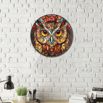 Lygond Metal Sign Tin Sign Circular Stained Glass Owl Metal Garden Signs for Garden 12×12 Inches