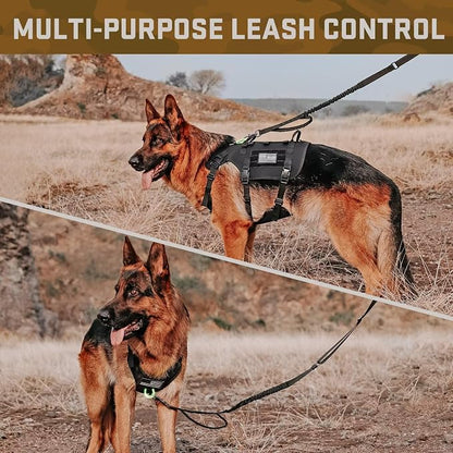 Forestpaw Tactical Dog Harness for Large Dogs,Tactical Dog Collar with Bungee Leash Set,No Pull Military Dog Harness for Walking Training,Adjustable for Medium Large Dogs,Black,Chest 27-40"
