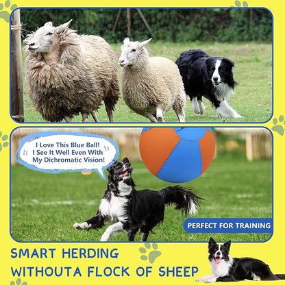Herding Ball for Dogs and Horses - 18" Jolly Ball for Dogs, Agility Training Equipment, Herding for Australian/German Shepherd, Improved Bite-Resistant, Reinforced Sewing Dog Toys - Blue&Orange (NEW)