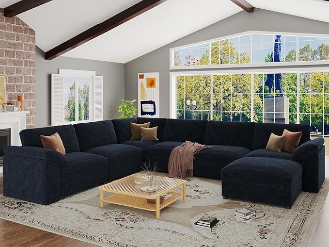 EASE MOOSE Oversized Modular Sectional Sofa with Ottoman, Modern Luxury U Shape Sectional Wide Deep Modular Couch, U Shaped Couch for Big Spaces Living Room