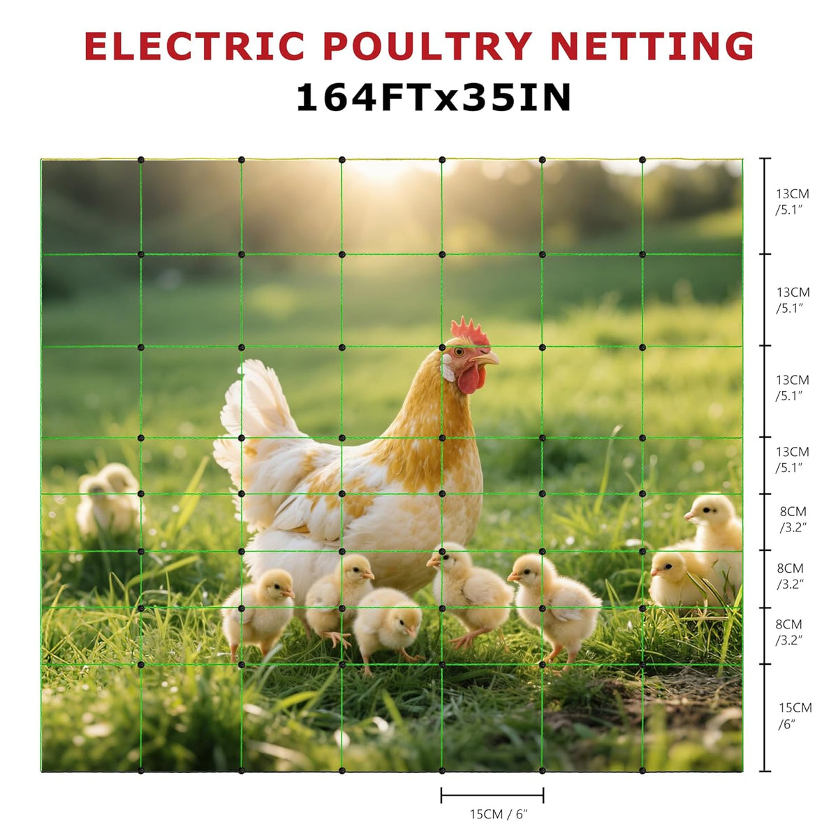 Electric Fence Netting, 164'L x 35.4" H Electric Fence Kit for Livestock, Goat, Dog, Hogs, Double Spiked Portable Electric Poultry Farm Fence, Electric Mesh Fence
