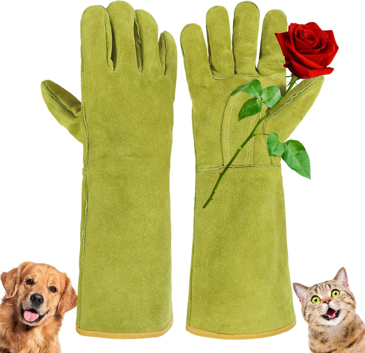 HANDLANDY Animal Handling Gloves, Bite Proof Cat Gloves, Ideal for Rose Pruning, Gardening, Falconry, Pet Grooming (Ginger yellow, 16 Inches)