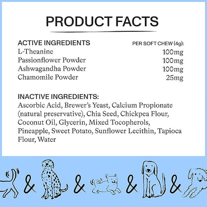 Spot & Tango Calming Supplements for Dogs - Vet-Approved for Anxiety and Stress Relief - L-Theanine, Passionflower, Ashwagandha, Chamomile - Flavored with Real Pineapple, 56 Count