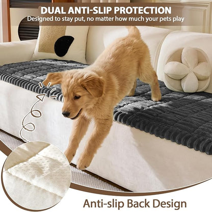 FUANGUI Waterproof Couch Cover Sofa Cover for Dogs and Pets Sofa Protector | Non-Slip Washable Fuzzy Soft Cat Bed Sofa Slipcover for 2-3 Cushion Couch Sofa Pet Friendly, Dark Grey, 27.6" x 70.9", 1 pcs