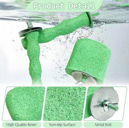 PINVNBY 5 Pack Bird Perch Resin Bird Beak Grinding Stone Parrot Cage Perch Stand Platform Foot Claws Trimmer Chew Toy Bird Cage Accessories for Budgie Cockatiel Conure Lovebird Finch (Green)