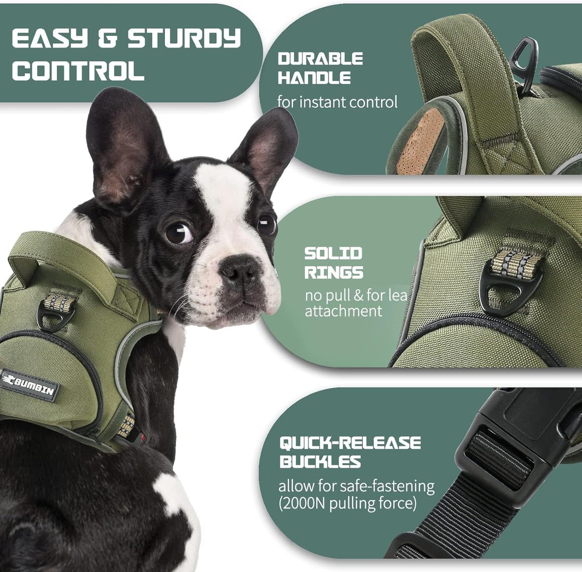 No Pull Dog Harness for Large Dogs, Adjustable No Choke Pet Vest with Dog Leash Fit Smart Reflective Pet Walking Harness for Training Easy Control Soft Handle Green L