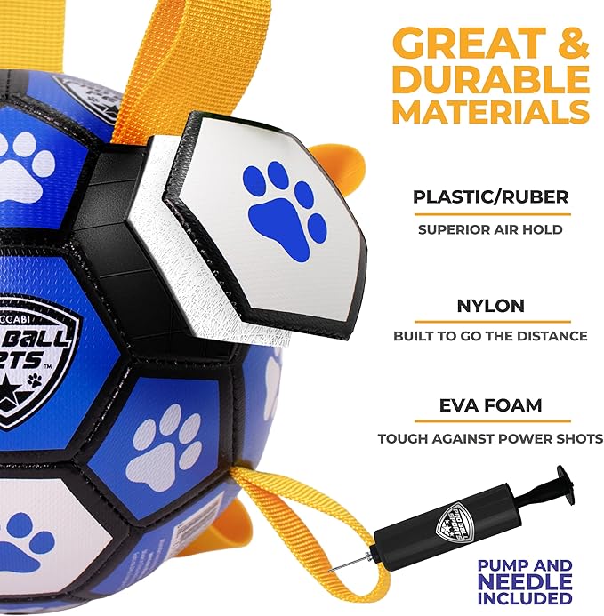 ProBall Pets Interactive Dog Soccer Ball with Grab Tabs - Floats on Water, Fetch & Training Toy for Small Medium Dogs, Herding Breeds - Waterproof Non-Toxic - 6" Blue White
