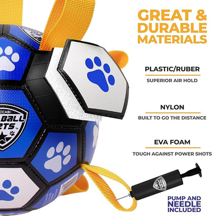 ProBall Pets Interactive Dog Soccer Ball with Grab Tabs - Floats on Water, Fetch & Training Toy for Small Medium Dogs, Herding Breeds - Waterproof Non-Toxic - 6" Blue White