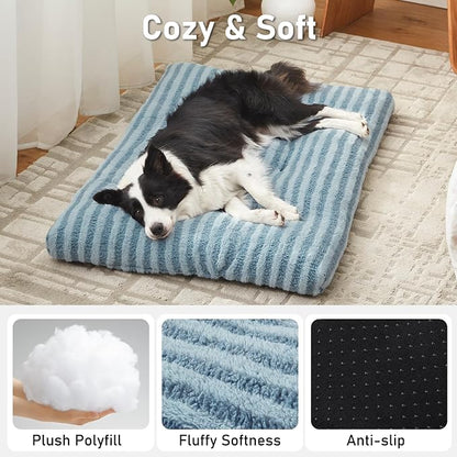 FURTIME Washable XL Dog Bed for Extra Large Dogs, Deluxe Dog Crate Beds | Comfy Fluffy Kennel Pad Anti-Slip Pet Sleeping Mat, Machine Washable Dogs Pillow, 40"x27"x3.5", Blue